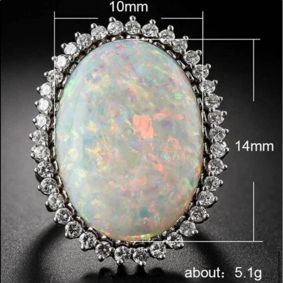 NEW HUGE OPAL DIAMOND HALO RING - Picture 2 of 5